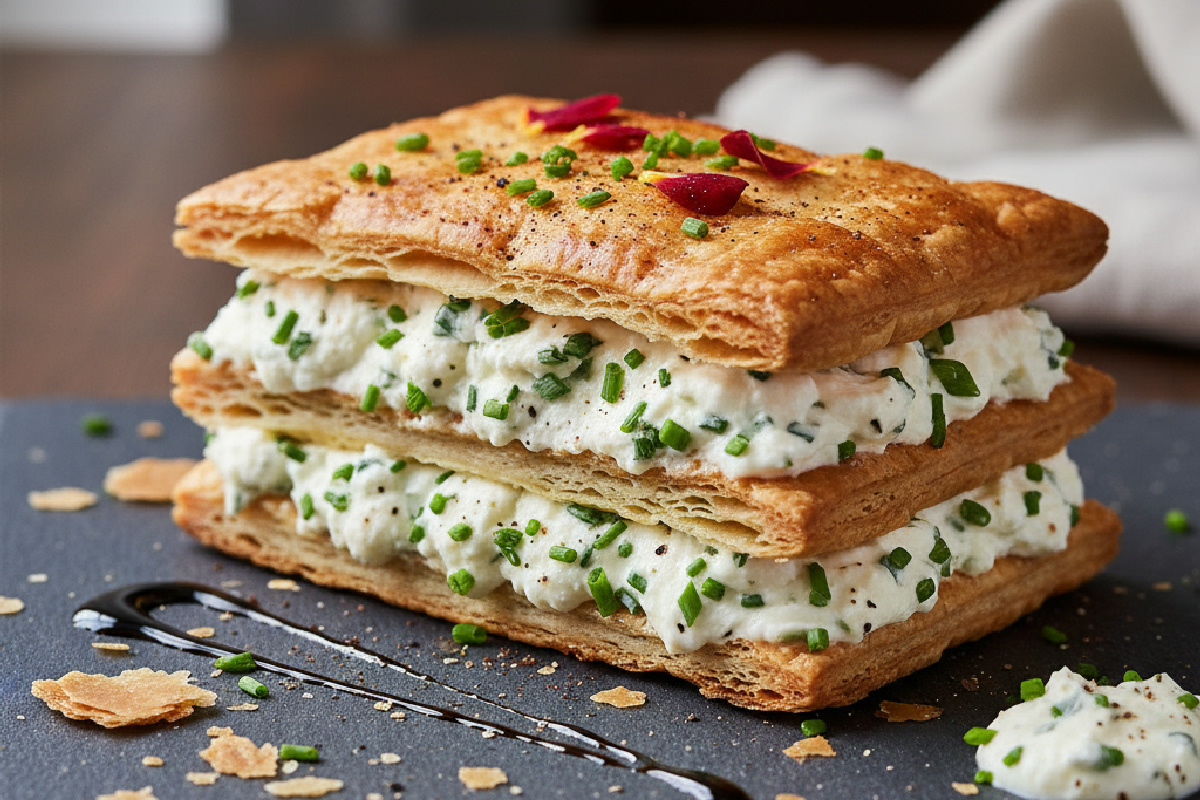 Una millefoglie salata che conquista: il tuo antipasto diventa arte con pasta sfoglia e crema di formaggio